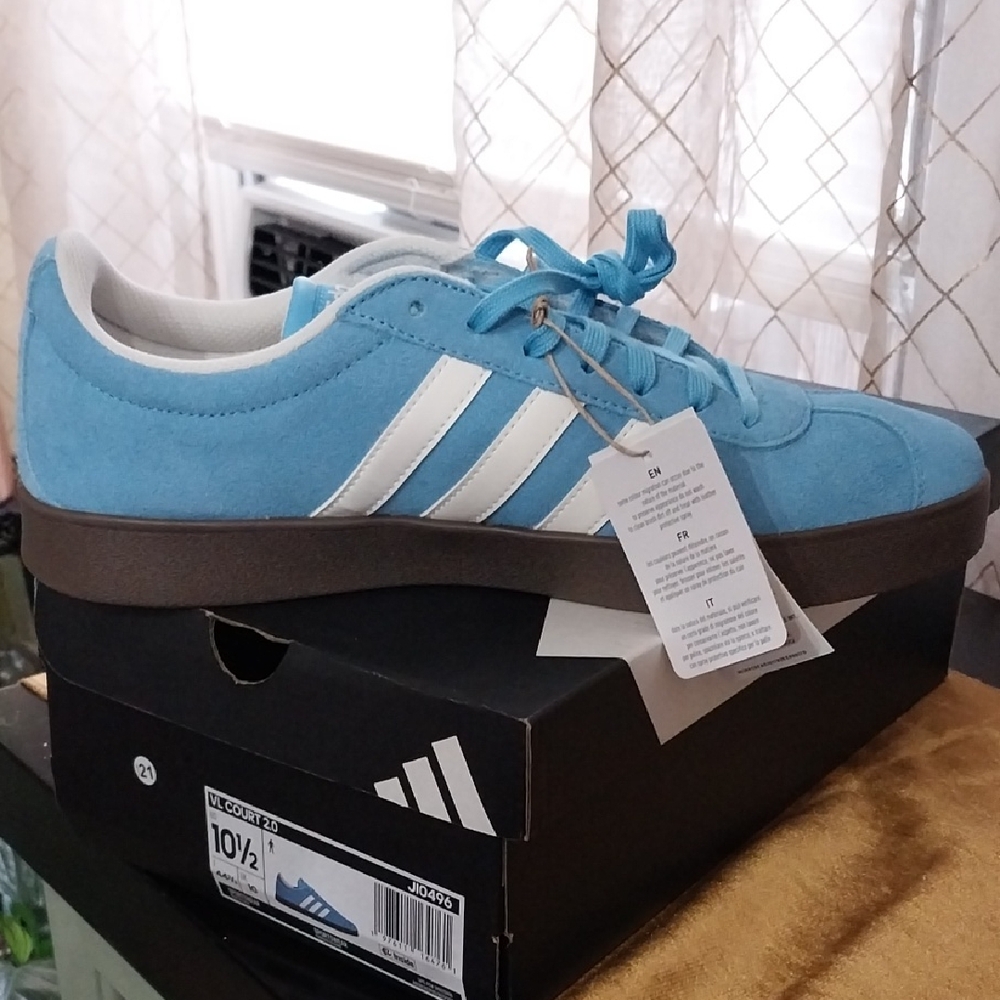 Adidas Men's Light Blue and White Sneakers